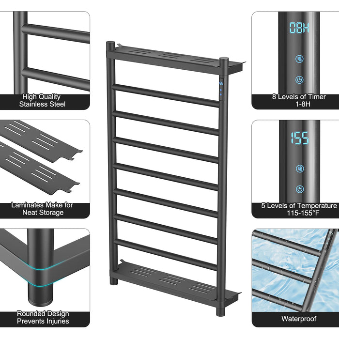 RemixOri 7 Bars Electric Towel Warmer Rack with 2 Removable Storage Layers, Wall Mounted Heated Towel Rack Built-in Timer Temperature Control for Home Hotel Spa Gym