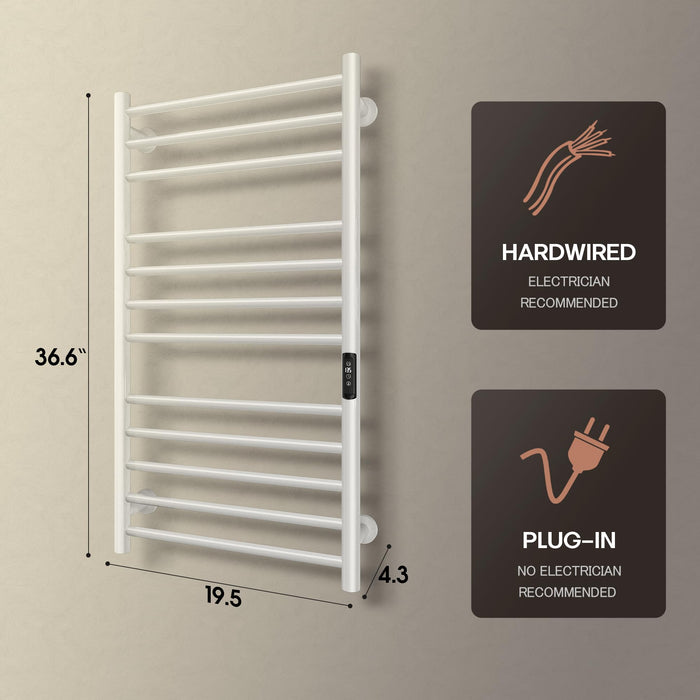 Poloma Wall Mounted Towel Warmer Rack for Bathrooms, Electric Heated Towel Rack Heater, Stainless Steel 12Bars White.