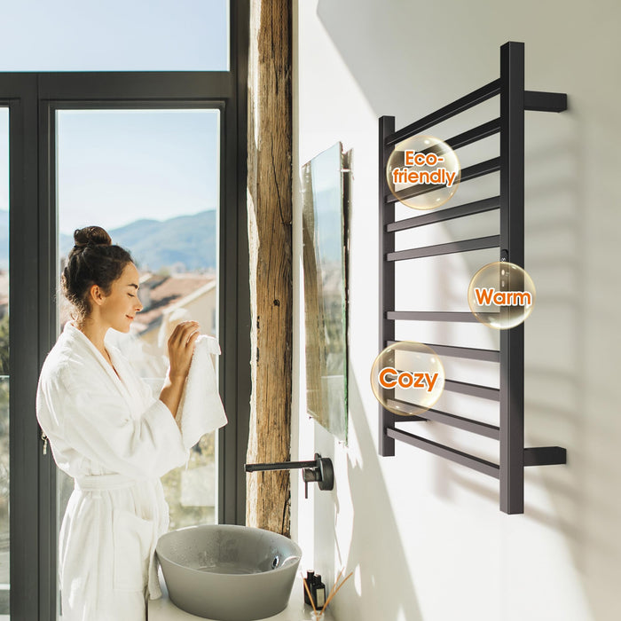 Poloma Wall Mounted & Freestanding Towel Warmer Rack for Bathrooms, Electric Heated Towel Rack Heater, Stainless Steel, Matt Black.