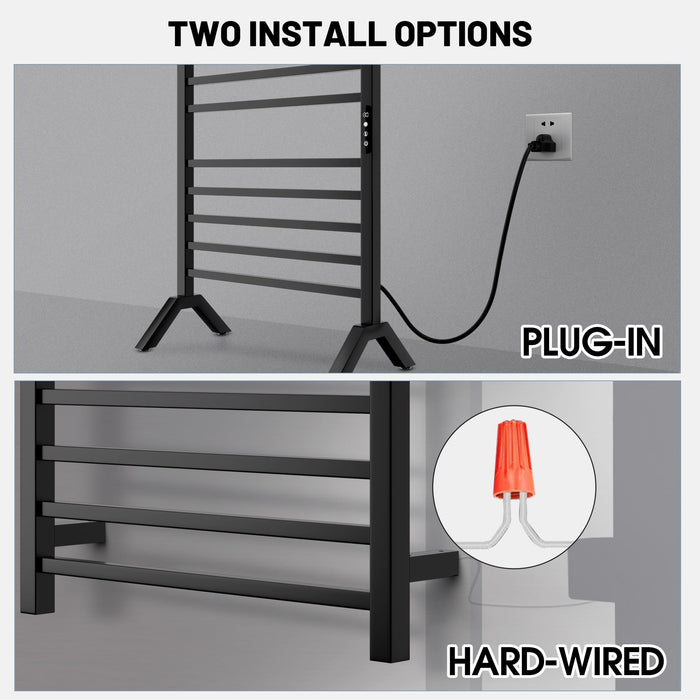 Poloma Wall Mounted & Freestanding Towel Warmer Rack for Bathrooms, Electric Heated Towel Rack Heater, Stainless Steel, Matt Black.