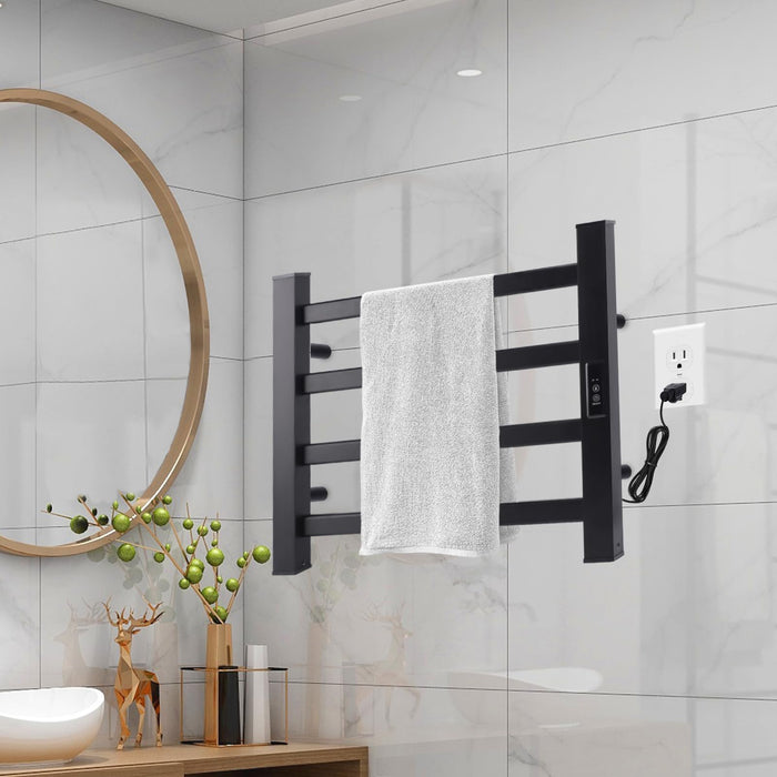 Towel Warmer Heated Towel Bar-Rack - Nopwer Bathroom Wall Mounted Electric Towel Drying Plug-in Matte Black 4 Bars