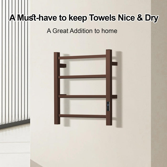 SHARNDY Towel Warmer with Built-in Timer Bathroom Wall Mounted Bath Towel Heater Plug-in Electric Heated Towel Rack Stainless Steel Curved Oil Rubbed Drying Rack 19.68x17.71x4.33 inches Orb