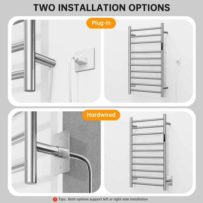 AquivaCoast Towel Warmer Rack, Heated Towel Racks for Bathroom, Wall Mounted Towel Warmer, Stainless Steel 10-Bars Drying Rack with Intelligent Touch Screen Timer, Brushed Nickel