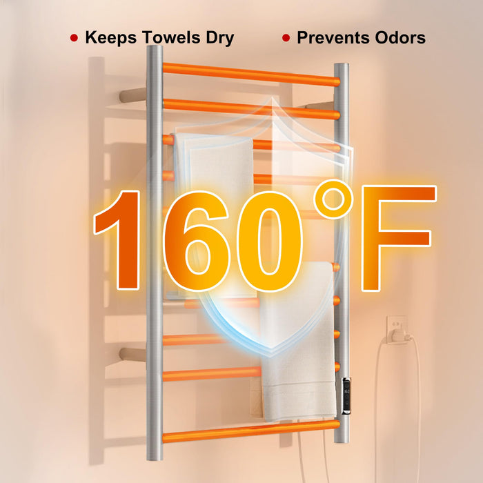 BLARALA Heated Towel Racks for Bathroom, Wall Mounted Electric Towel Warmer Racks with Timer & Temperature Control, 10 Bar Stainless Steel Towel Heater for Bathroom, Brushed Silver, Plug-in
