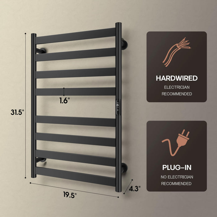 Poloma Paraheeter Towel Warmer, Heated Towel Rack, Towel Warmer Racks for Bathroom, Towel Dryer, Towel Heater, Wall Mounted, Matt Black.