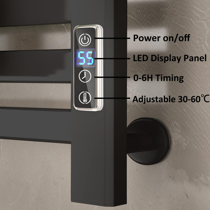 Electric Towel Warmer, Wall Mounted Heated Towel Racks for Bathroom, Plug-in Towel Heater, 10 Bars Electric Towel Rack with Timer and LED Indicator Aluminum Matte Black