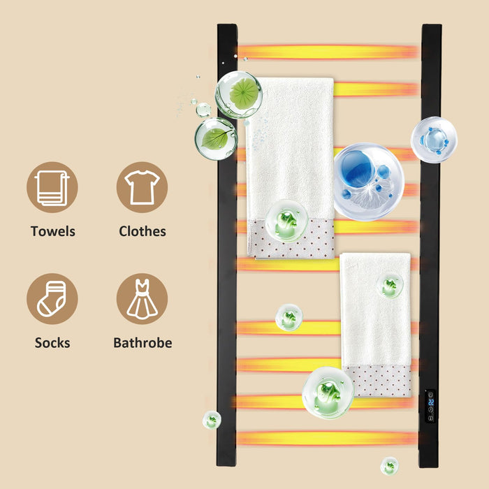 AyiDrmjj Heated Towel Rack for Bathroom Towel Warmer Racks Wall Mounted with Timer & Temperature Multi-Level Adjustments with 10 Bars for Bathroom Shower Hot Tub Spa(Black)
