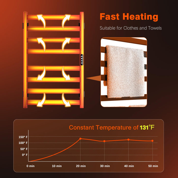 Colliford Towel Warmer, Towel Heater Rack for Bathroom, 8-bar Electric Towel Dryer Wall-Mounted Plug-in Bath Heater, 201 Stainless Steel Hot Towel Rack with Timer and Smart Temperature Control