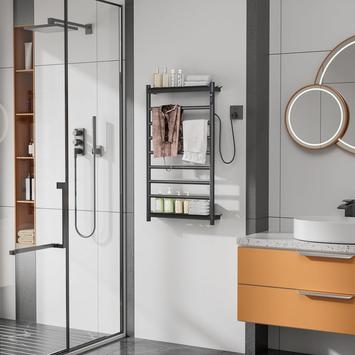 RemixOri 7 Bars Electric Towel Warmer Rack with 2 Removable Storage Layers, Wall Mounted Heated Towel Rack Built-in Timer Temperature Control for Home Hotel Spa Gym
