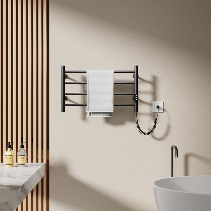 POPFLY Heated Towel Rack, Wall Mounted Towel Warmer Racks, 4 Bar Small Electric Towel Warmer Rack for Bathroom with Timer and Temperature Control, Black