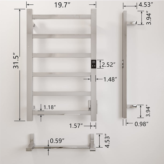 Topdattion Electric Towel Warmer | Super Thin | with Timer & Temperature Multi-Level Adjustments | Hardwired & Plug-in | 6 Bar Brushed Finish