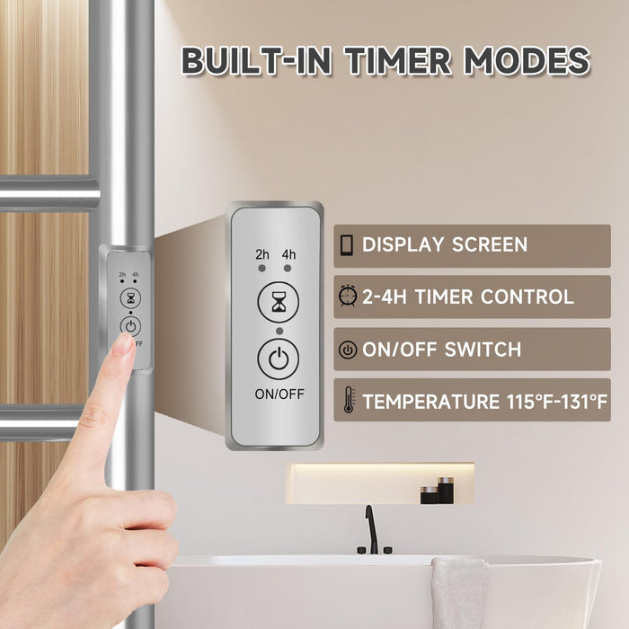 R FLORY Towel Warmer Rack for Bathroom Wall Mounted Heated Towel Warmers Dryer Plug-in/Hardwired Stainless Steel Electric Towel Warmer, 4 bar Brushed Nickel