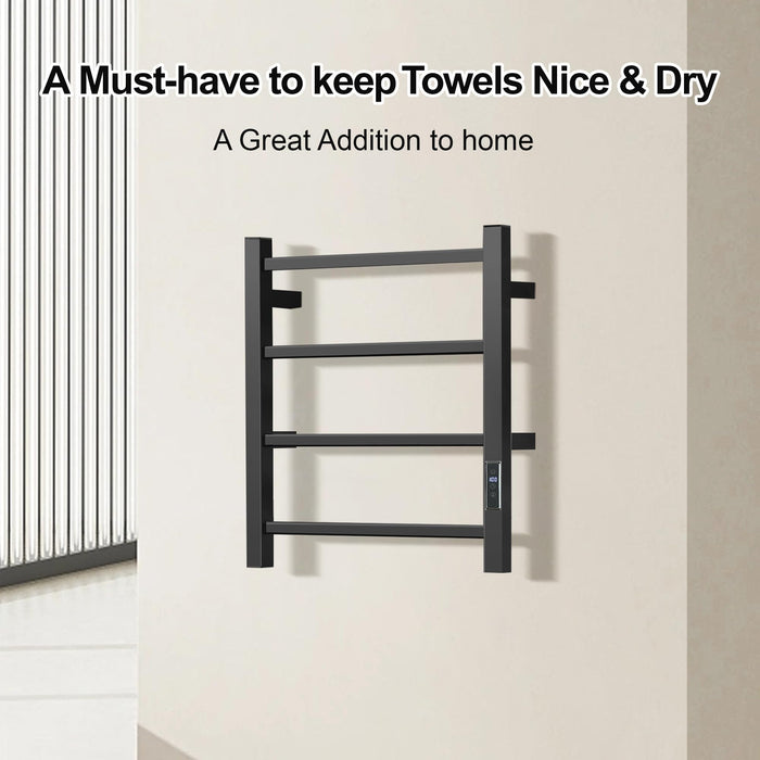 SHARNDY Towel Warmer with Built-in Timer for Bathroom Wall Mounted Bath Towel Heater Plug-in Electric Heated Towel Rack Black
