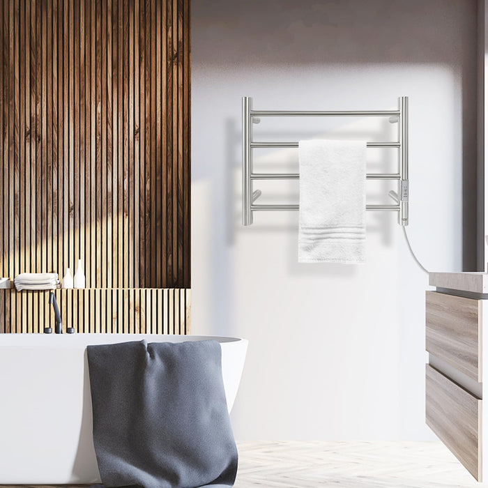 R FLORY Towel Warmer Rack for Bathroom Wall Mounted Heated Towel Warmers Dryer Plug-in/Hardwired Stainless Steel Electric Towel Warmer, 4 bar Brushed Nickel