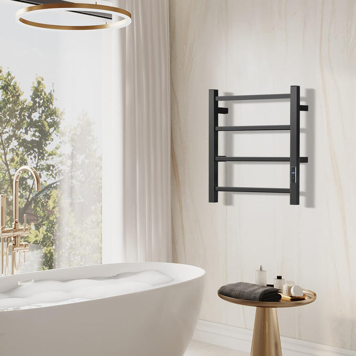 SHARNDY Towel Warmer with Built-in Timer for Bathroom Wall Mounted Bath Towel Heater Plug-in Electric Heated Towel Rack Black