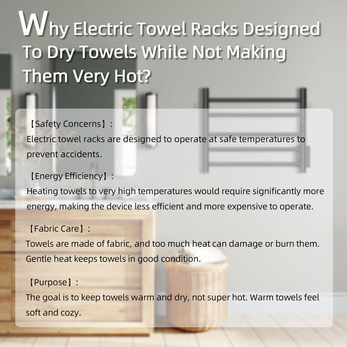 P&Bhusri Heated Towel Rack for Bathroom,Wall Mounted Electric Towel Rack with Timer and LED Indicator, 5-Bar Towel Warmer, Stainless Steel Matte Black, Hard-Wired/Plug-in