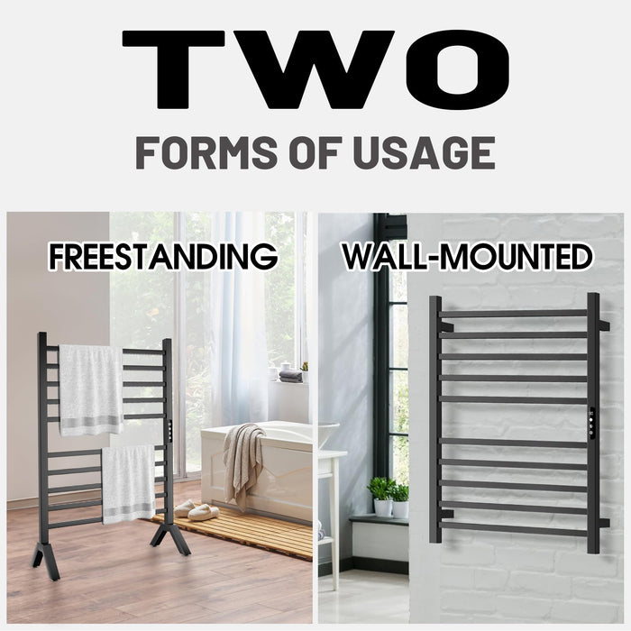 Poloma Wall Mounted & Freestanding Towel Warmer Rack for Bathrooms, Electric Heated Towel Rack Heater, Stainless Steel, Matt Black.
