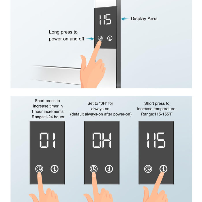 PeakTrivol 8-Bar Towel Warmer - Fast Heating, Auto Shut-Off Timer, LED Display Panel - Hardwired or Plug-in Options - Polished 304 Stainless Steel - Ideal for Bathroom - Hot Towel Warmer Rack