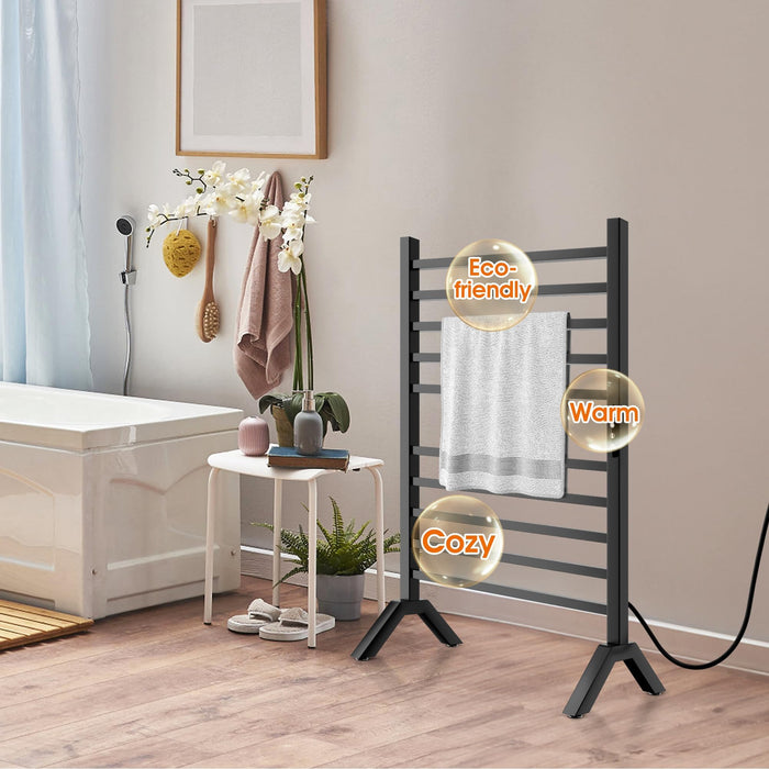 Poloma Wall Mounted & Freestanding Towel Warmer Rack for Bathrooms, Electric Heated Towel Rack Heater, Stainless Steel, Matt Black.