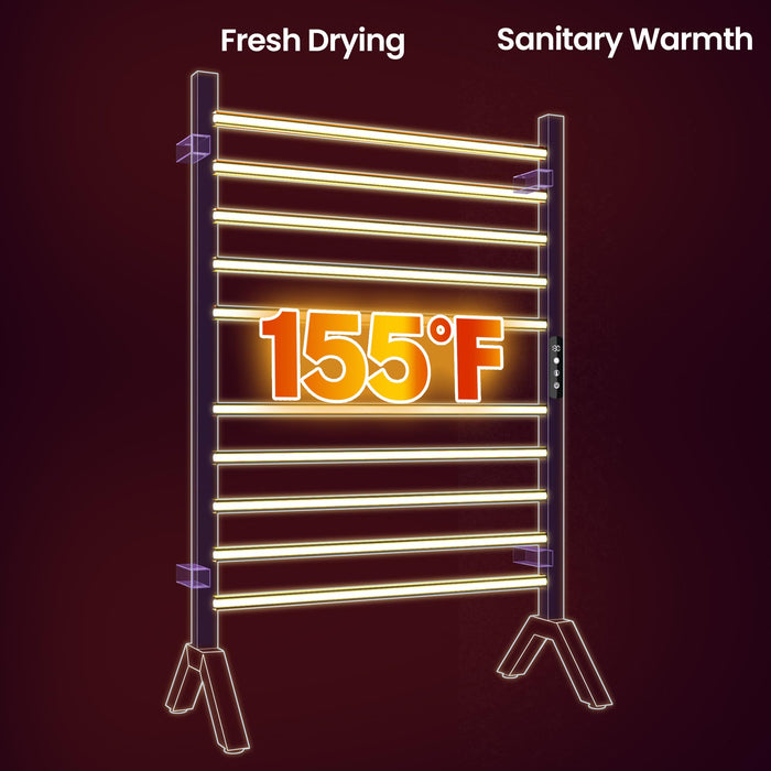 Poloma Wall Mounted & Freestanding Towel Warmer Rack for Bathrooms, Electric Heated Towel Rack Heater, Stainless Steel, Matt Black.