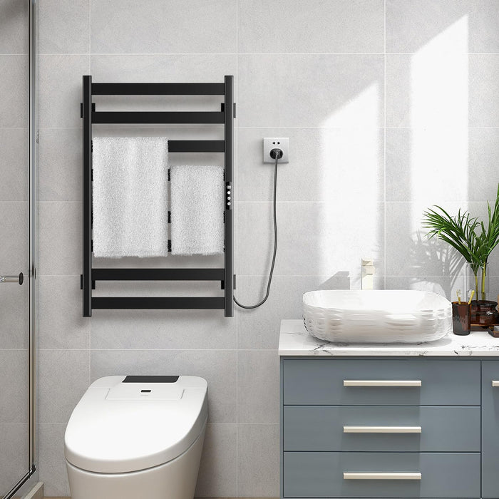 Colliford Towel Warmer, Towel Heater Rack for Bathroom, 8-bar Electric Towel Dryer Wall-Mounted Plug-in Bath Heater, 201 Stainless Steel Hot Towel Rack with Timer and Smart Temperature Control