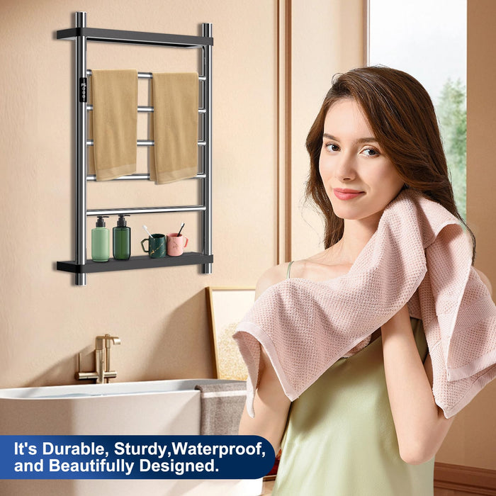 Towel Warmer Rack,Heated Towel Racks for Bathroom,Wall-Mounted Hot Towel Rack with LED Touch Display Timer and Temperature Control with 5 Electric Heated Stainless Steel Bars for Bathroom