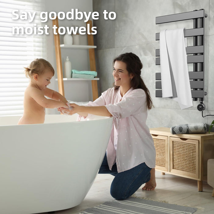 P&Bhusri Electric Towel Dryer, Heated Towel Rack with Touch Panel, H31.5 x W19.69 Plug-in, Flat 8 Bar Towel Warmer, 6 Level Heating & 4 Modes Timer, Matte Black, M205-800X500RTB