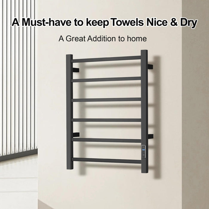 SHARNDY Towel Warmer with Built-in Timer for Bathroom Wall Mounted Bath Towel Heater Plug-in Electric Heated Towel Rack Black ETW13S