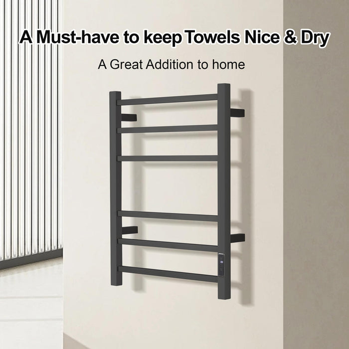 SHARNDY Electric Towel Warmer with Built-in Timer - Wall Mounted Bathroom Heated Towel Rack, Plug-in Design & Brushed Stainless Steel Finish Black
