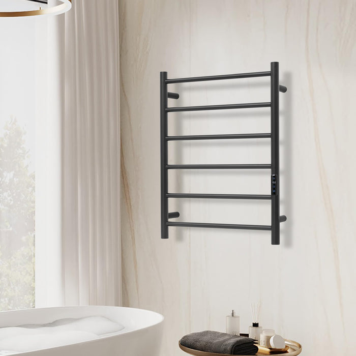 SHARNDY Electric Towel Rack with Voice Control for Alexa & Google Home,TUYA - Wall-Mounted Bathroom Heating Towel Warmer,Plug-in,Stainless Steel Material (Black with WiFi, 6 Bar)