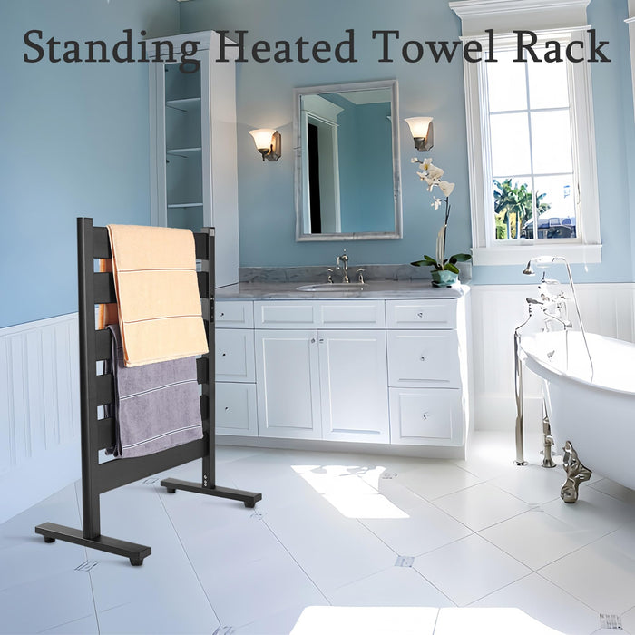 Towel Warmer Rack, Heated Towel Racks for Bathroom, 6-Bar, Upgraded Extra-Wide Heating Area, Built-in Timer and Temperature Adjustment, Large Free-Standing Heated Towel Rack，Matte Black