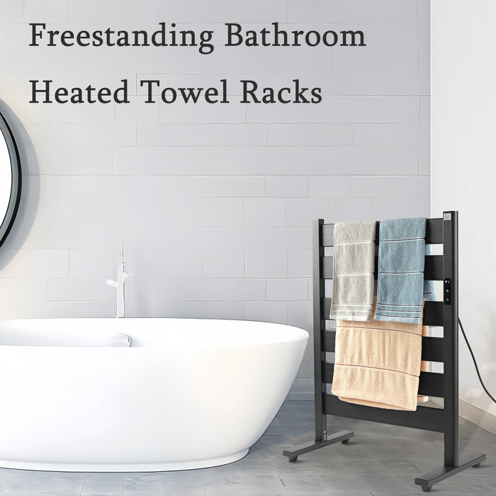 Towel Warmer Rack, Heated Towel Racks for Bathroom, 6-Bar, Upgraded Extra-Wide Heating Area, Built-in Timer and Temperature Adjustment, Large Free-Standing Heated Towel Rack，Matte Black