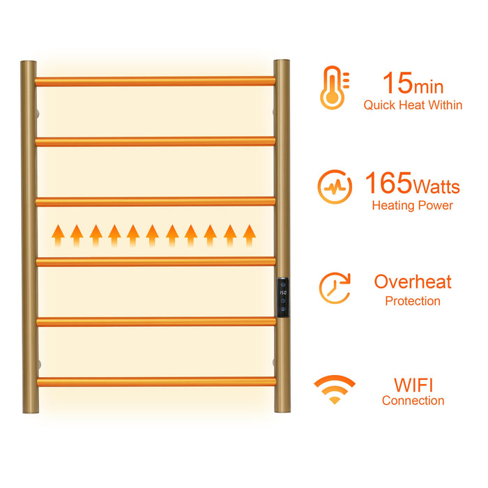 SHARNDY Electric Towel Rack with Voice Control for Alexa & Google Home,TUYA-Wall-Mounted Bathroom Heating Towel Warmer,Plug-in,26.77x20.47x4.39in,Stainless Steel Material,Gold，6 Bars