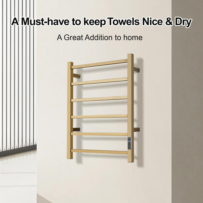 SHARNDY Towel Warmer with Built-in Timer Bathroom Wall Mounted Bath Towel Heater Plug-in Electric Heated Towel Rack Stainless Steel Curved Oil Rubbed Drying Rack 27.48x21.57x2.13 inches Gold