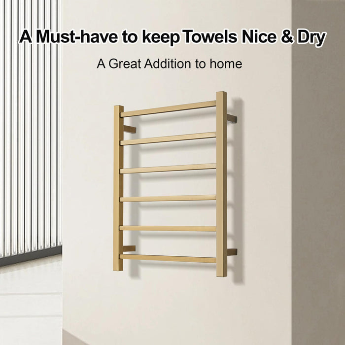 SHARNDY Electric Towel Warmer - Wall Mounted Bathroom Heated Towel Rack, Plug-in Design & Brushed Stainless Steel Finish Gold