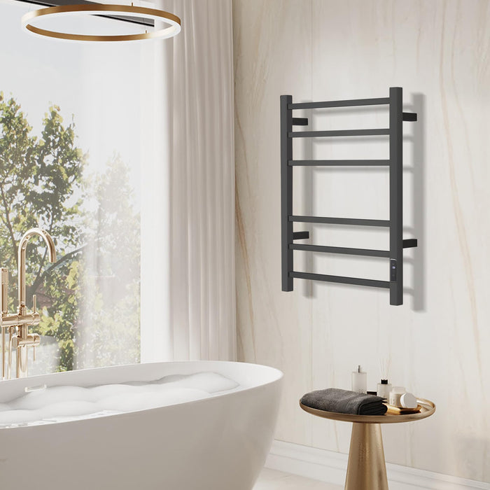 SHARNDY Electric Towel Warmer with Built-in Timer - Wall Mounted Bathroom Heated Towel Rack, Plug-in Design & Brushed Stainless Steel Finish Black