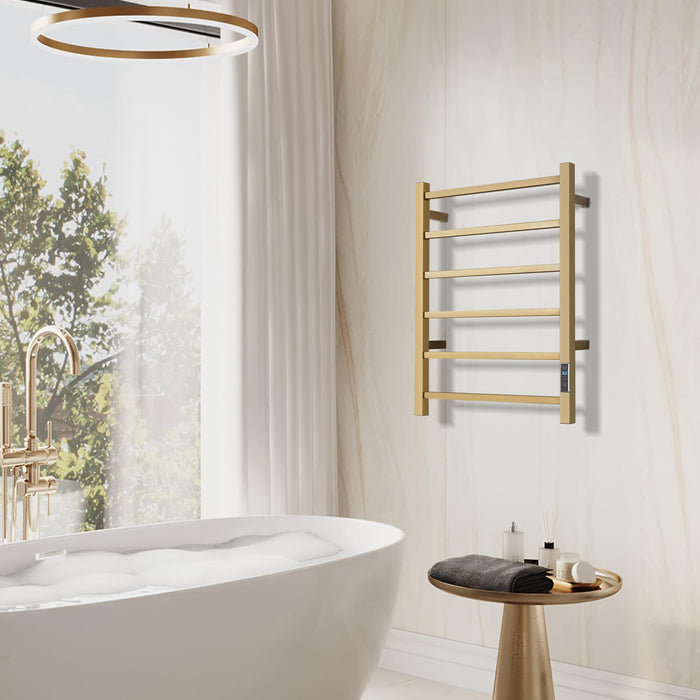 SHARNDY Towel Warmer with Built-in Timer Bathroom Wall Mounted Bath Towel Heater Plug-in Electric Heated Towel Rack Stainless Steel Curved Oil Rubbed Drying Rack 27.48x21.57x2.13 inches Gold