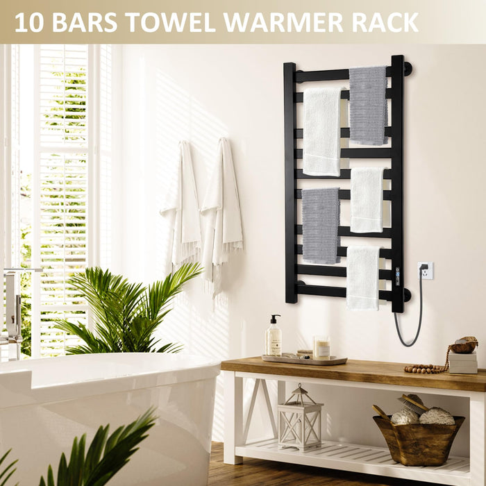 AyiDrmjj Heated Towel Rack for Bathroom Towel Warmer Racks Wall Mounted with Timer & Temperature Multi-Level Adjustments with 10 Bars for Bathroom Shower Hot Tub Spa(Black)