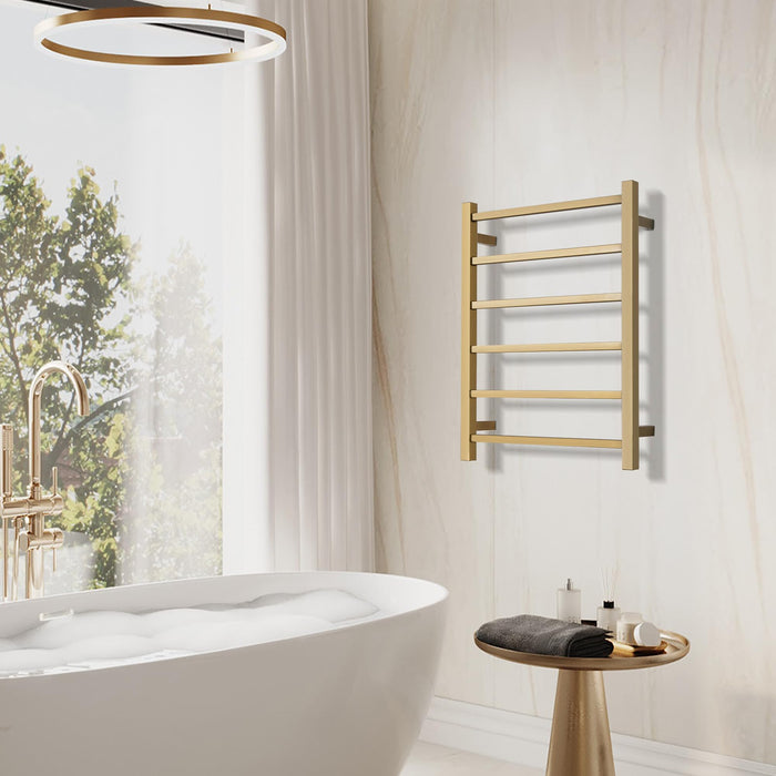 SHARNDY Electric Towel Warmer - Wall Mounted Bathroom Heated Towel Rack, Plug-in Design & Brushed Stainless Steel Finish Gold