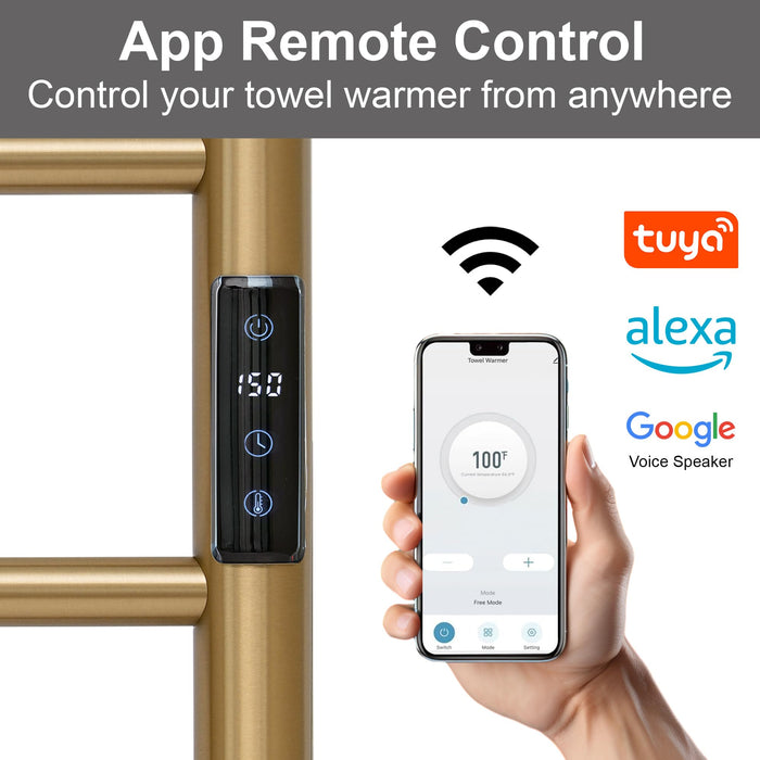 SHARNDY Electric Towel Rack with Voice Control for Alexa & Google Home,TUYA-Wall-Mounted Bathroom Heating Towel Warmer,Plug-in,26.77x20.47x4.39in,Stainless Steel Material,Gold，6 Bars