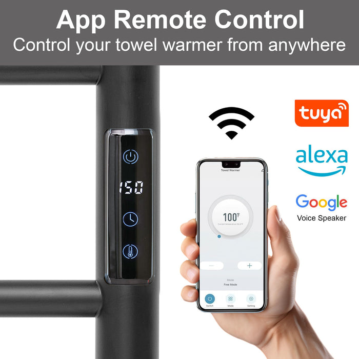 SHARNDY Electric Towel Rack with Voice Control for Alexa & Google Home,TUYA - Wall-Mounted Bathroom Heating Towel Warmer,Plug-in,Stainless Steel Material (Black with WiFi, 6 Bar)