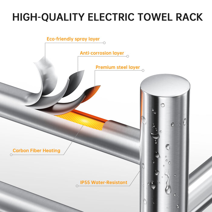AquivaCoast Towel Warmer Rack, Heated Towel Racks for Bathroom, Wall Mounted Towel Warmer, Stainless Steel 10-Bars Drying Rack with Intelligent Touch Screen Timer, Brushed Nickel