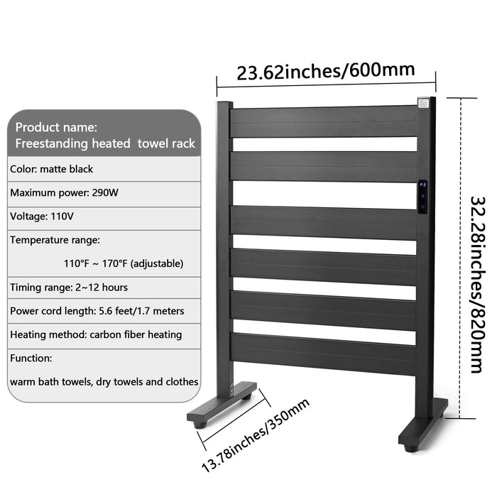 Towel Warmer Rack, Heated Towel Racks for Bathroom, 6-Bar, Upgraded Extra-Wide Heating Area, Built-in Timer and Temperature Adjustment, Large Free-Standing Heated Towel Rack，Matte Black