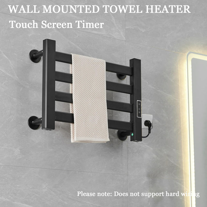 Towel Warmer Rack, Heated Towel Rack for Bathroom,Wall-Mounted Plug (Not Hardwired), Aluminum Alloy, with Timer and Temperature Adjustment, Overheat Protection Function(Small Black)