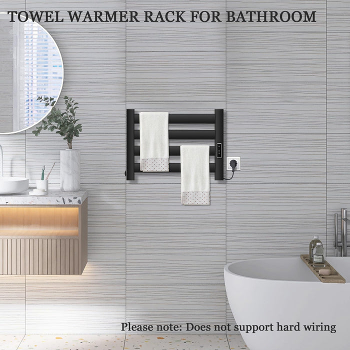Towel Warmer Rack, Heated Towel Rack for Bathroom,Wall-Mounted Plug (Not Hardwired), Aluminum Alloy, with Timer and Temperature Adjustment, Overheat Protection Function(Small Black)