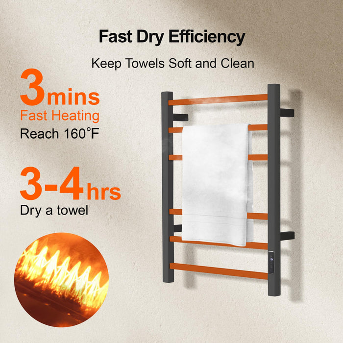 SHARNDY Electric Towel Warmer with Built-in Timer - Wall Mounted Bathroom Heated Towel Rack, Plug-in Design & Brushed Stainless Steel Finish Black