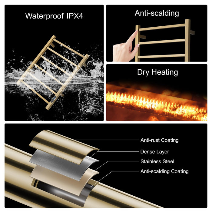 SHARNDY Towel Warmer with Built-in Timer Bathroom Wall Mounted Bath Towel Heater Plug-in Electric Heated Towel Rack Stainless Steel Curved Oil Rubbed Drying Rack 27.48x21.57x2.13 inches Gold
