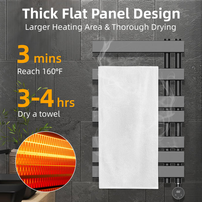 P&Bhusri Electric Towel Dryer, Heated Towel Rack with Touch Panel, H31.5 x W19.69 Plug-in, Flat 8 Bar Towel Warmer, 6 Level Heating & 4 Modes Timer, Matte Black, M205-800X500RTB