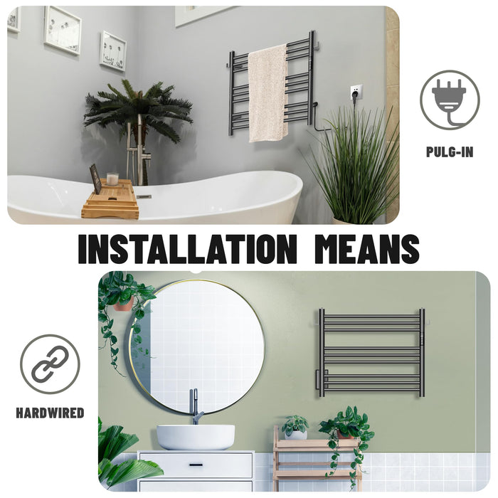 K&KALONZO Towel Warmer for Bathroom, Wall-Mounted 9-Bar Heated Towel Rack with Built-in Timer, Waterproof Electric Towel Heater, Support Plug-in and Hardwired, Matte Black, EL13S