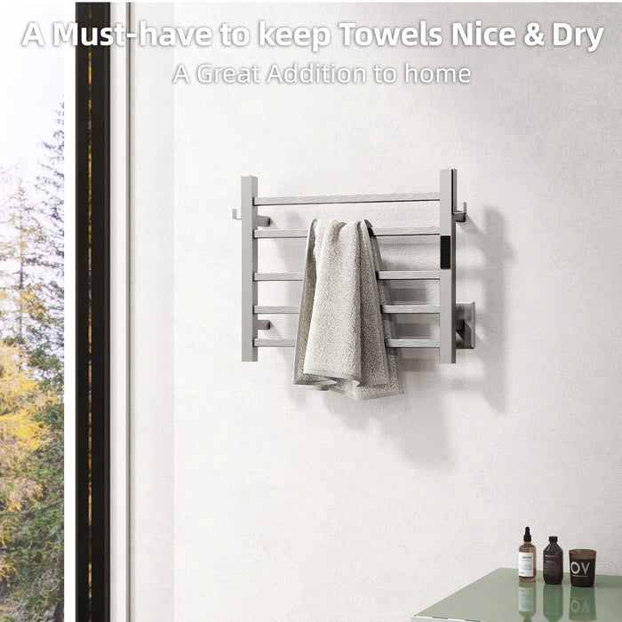 P&Bhusri Heated Towel Rack, 5-Bar Towel Warmer Rack for Bathroom, Wall Mounted Electric Towel Rack with Timer and LED Indicator, Stainless Steel Brushed, Hard-Wired/Pulg-in